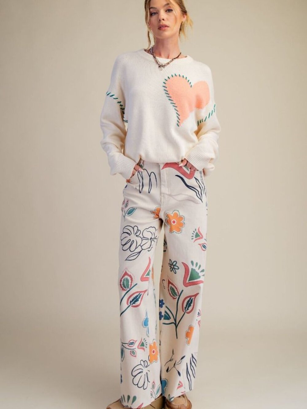 EASEL PRINT WASHED TWILL STRETCH PANTS 98% COTTON 2% SPANDEX